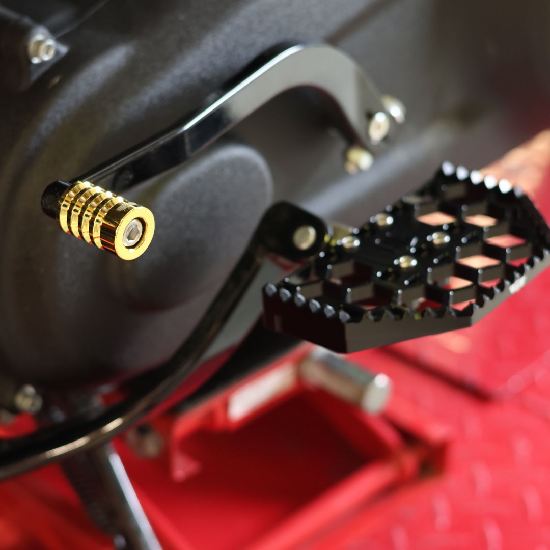 Gold Plated Short Shifter Peg installed on a Harley Davidson M8 Softail