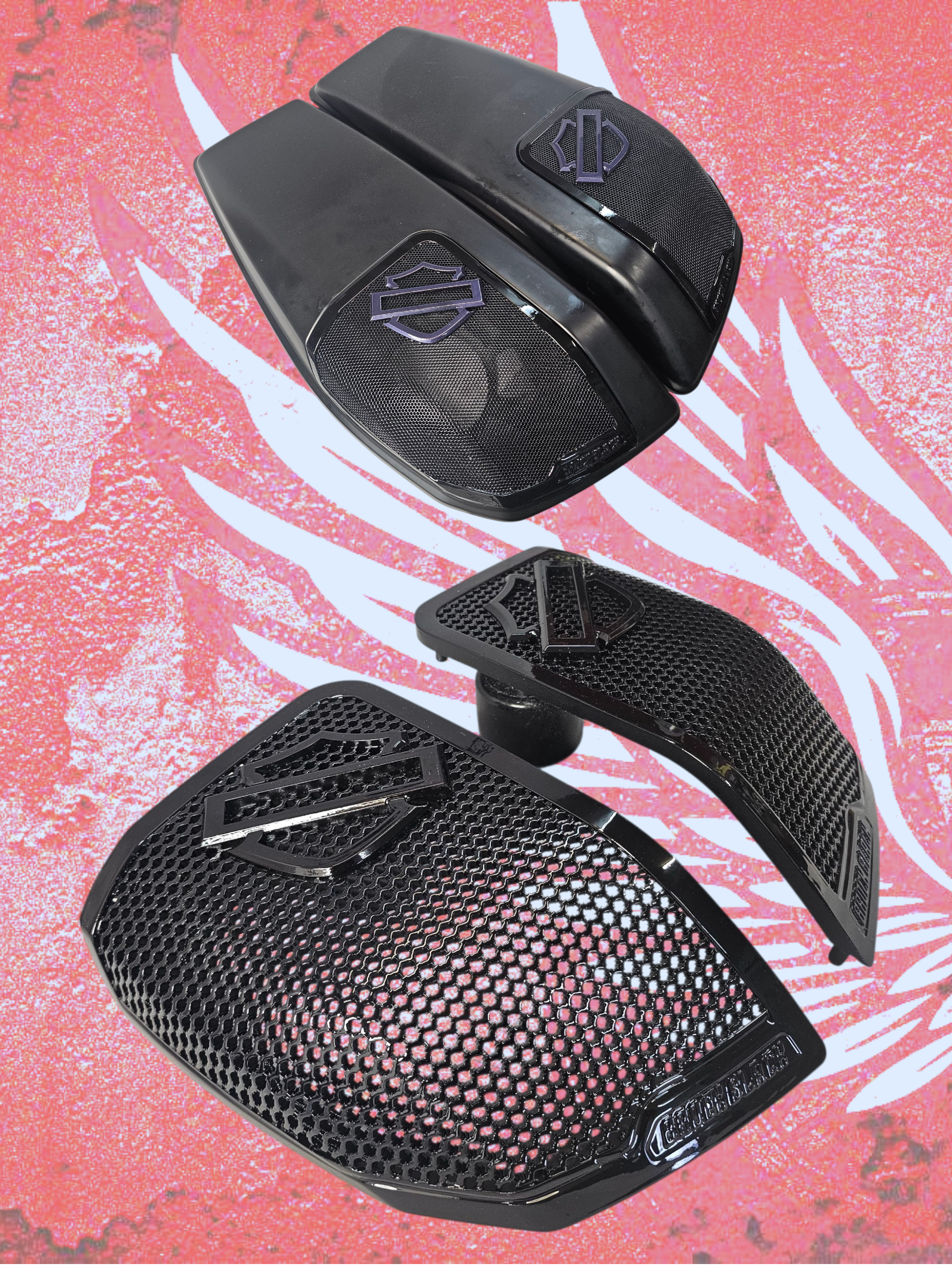 24+ Harley Davidson bag lid Speaker Grill Cover Guard shield theme