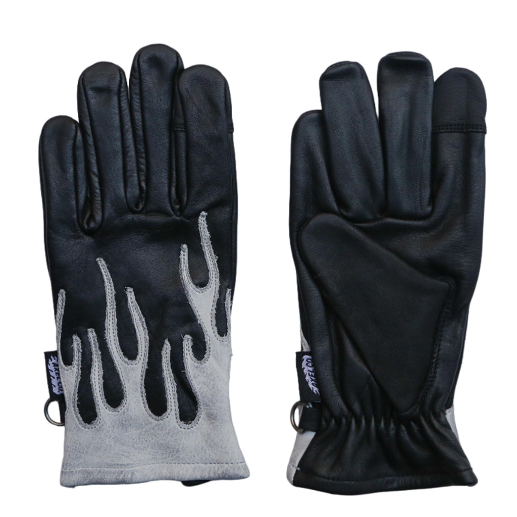 White Flamed Black Motorcycle Gloves
