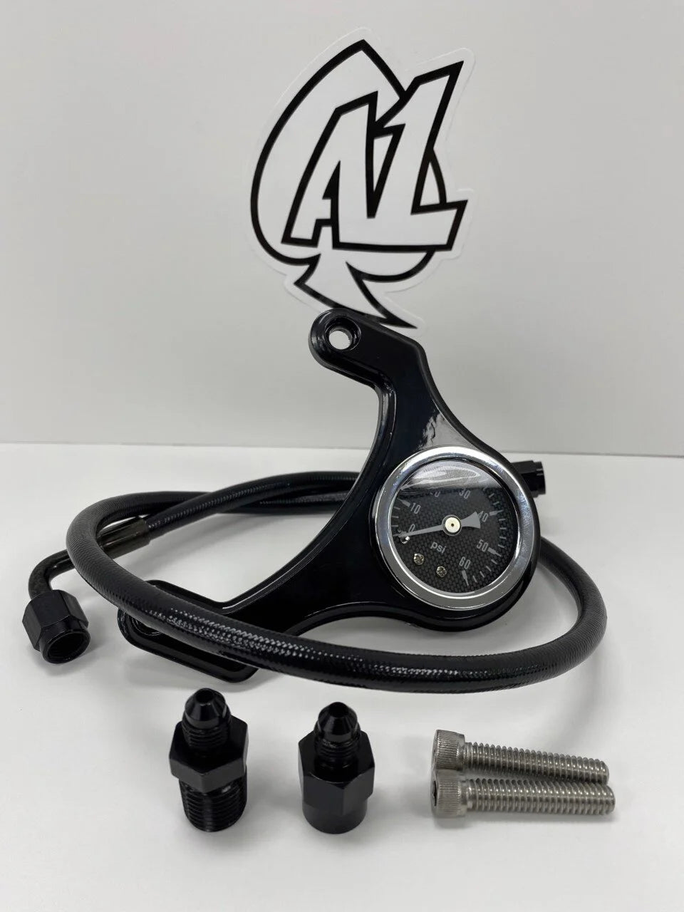A1 Cycles M8 black with carbon fiber oil pressure gauge kit