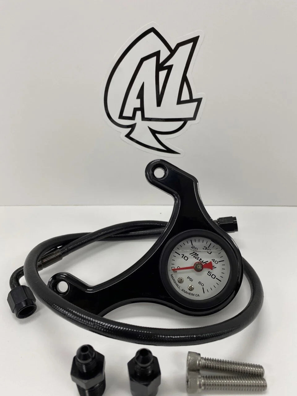 A1 Cycles M8 black mount with white face oil pressure gauge
